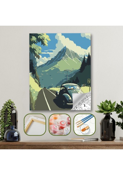 Sayılarla Boyama Ahşap Çerçeveli Kasnaklı Tuval Seti Fırça Boya Dahil Çıtalı 40X50 cm