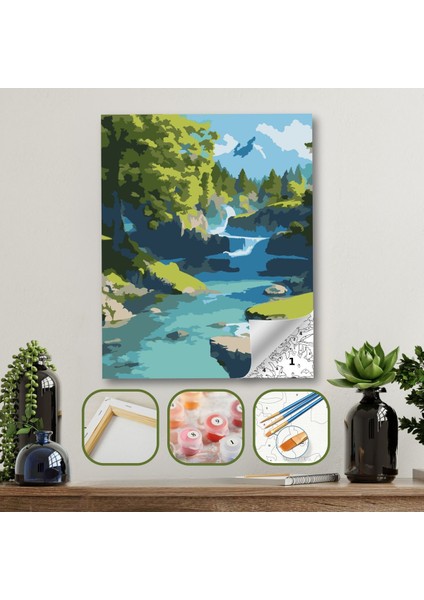 Sayılarla Boyama Ahşap Çerçeveli Kasnaklı Tuval Seti Fırça Boya Dahil Çıtalı 40X50 cm