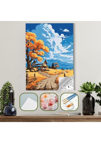 Tuval Kağıdından Çerçevesiz 33X48 Sayılarla Boyama Seti Boya ve Fırça Dahil