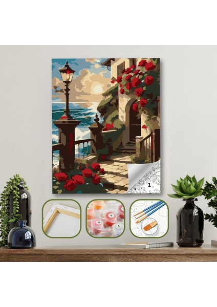Sayılarla Boyama Ahşap Çerçeveli Kasnaklı Tuval Seti Fırça Boya Dahil Çıtalı 40X50 cm