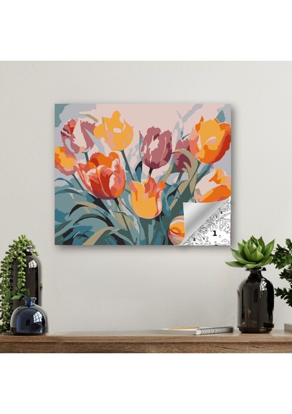 Sayılarla Boyama Ahşap Çerçeveli Kasnaklı Tuval Seti Fırça Boya Dahil Çıtalı 40X50 cm