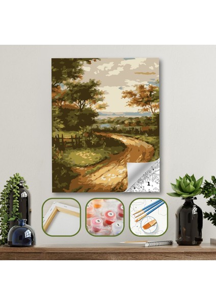 Sayılarla Boyama Ahşap Çerçeveli Kasnaklı Tuval Seti Fırça Boya Dahil Çıtalı 40X50 cm