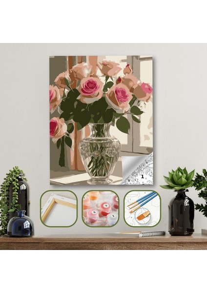 Sayılarla Boyama Ahşap Çerçeveli Kasnaklı Tuval Seti Fırça Boya Dahil Çıtalı 40X50 cm
