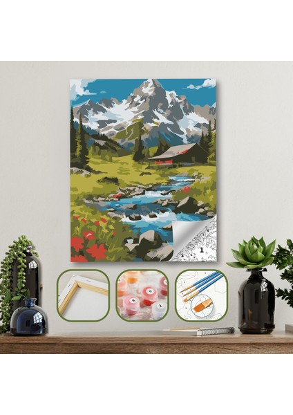 Sayılarla Boyama Ahşap Çerçeveli Kasnaklı Tuval Seti Fırça Boya Dahil Çıtalı 40X50 cm