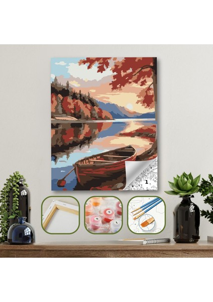 Sayılarla Boyama Ahşap Çerçeveli Kasnaklı Tuval Seti Fırça Boya Dahil Çıtalı 40X50 cm