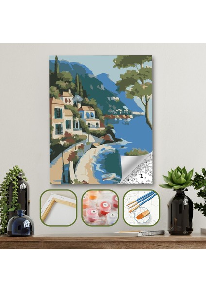 Sayılarla Boyama Ahşap Çerçeveli Kasnaklı Tuval Seti Fırça Boya Dahil Çıtalı 40X50 cm