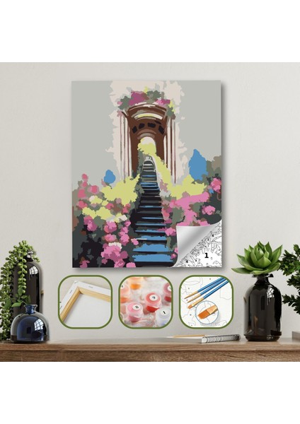 Sayılarla Boyama Ahşap Çerçeveli Kasnaklı Tuval Seti Fırça Boya Dahil Çıtalı 40X50 cm