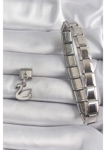 316L Çelik Gümüş Renk Sallantı Beyaz Kuğu Model Nomination Charm fiyatları