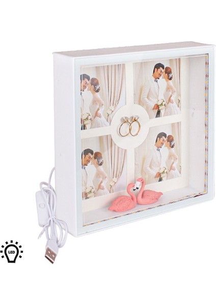 3D Led'li Kuğu Cam Çerçeve Fotoğraf Çerçevesi Zarif Kuğu Figürü ve LED Işıklı Tektaş Yüzük fiyatları