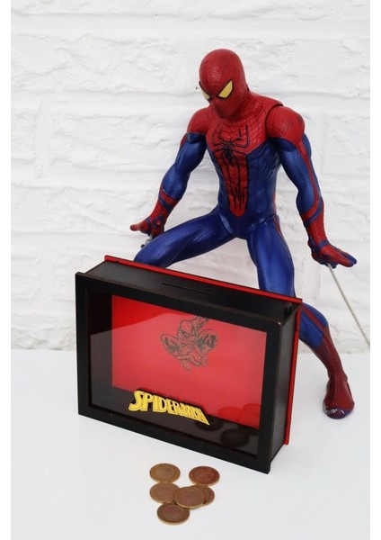 Kilitli Ahşap Önü Şeffaf Pleksili El Yapımı Spiderman Örümcek Adam Kumbara fırsatları