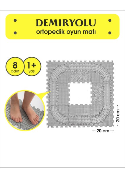 8 Mödüllü Oyun Masaj Demiryolu Ortopedik Halı Duyu Matları Puzzle Masaj Tren Yolu