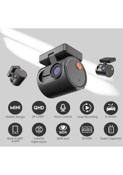 1296P Qhd Mini Araç Içi Kamera, Gece Görüşü, Wifi, Park Izleme, Acil Durum Kaydı
