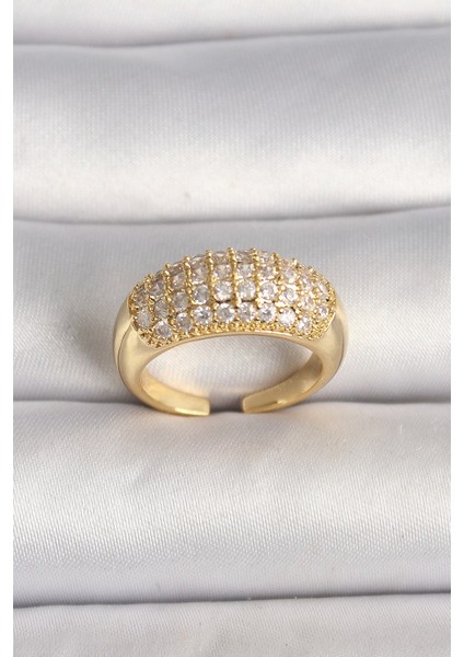 Pirinç Gold Renk Ayarlanabilir Zirkon Taşlı Kadın Yüzük