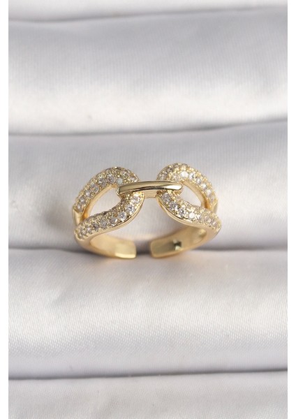 Pirinç Gold Renk Ayarlanabilir Zirkon Taşlı Kadın Yüzük