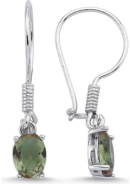 Özel Kutu ve Gümüş Bezi Ile 6X8MM Oval Sultanit Zirkon Tektaş Mengeç Küpe