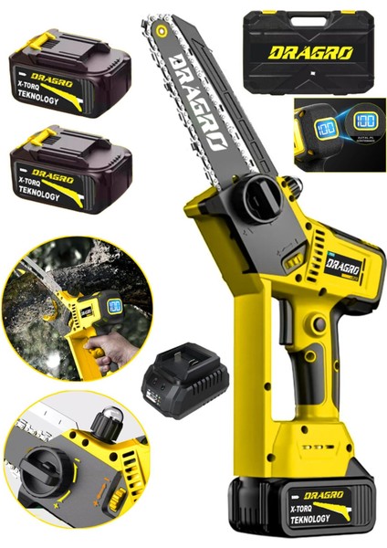Alman 21 V 3000 Mah Dijital Göstergeli Dal Budama Testeresi Kömürsüz Otomatik Yağlamalı 10 Pilli