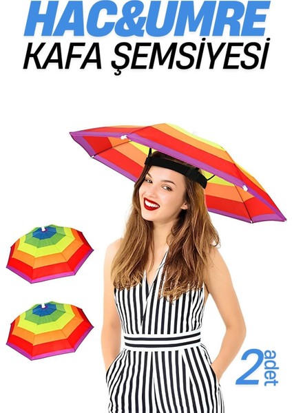 Hac Umre Kafa Şemsiyesi Güneş Koruma Şemsiyesi 2 Adet Raınbow 716266