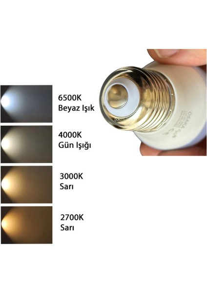 (4 adet) 7W (50W) Beyaz IŞIK E27 DUYLU (Kalın Duy) LED Ampul