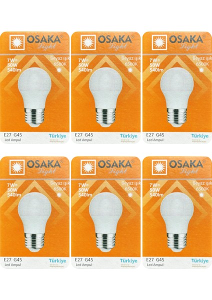 (6 Adet) 7W (50W) Beyaz IŞIK E27 DUYLU (Kalın Duy) LED Ampul