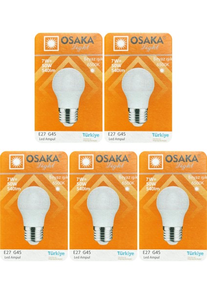 (5 Adet) 7W (50W) Beyaz IŞIK E27 DUYLU (Kalın Duy) LED Ampul