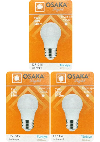 (3 adet) 7W (50W) Beyaz IŞIK E27 DUYLU (Kalın Duy) LED Ampul