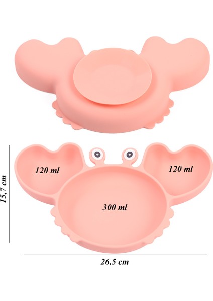 Yengeç Figürlü Vakumlu Silikon Beslenme Seti, Mama Tabağı, Kase, Emzik Kılıfı, Pipet, Önlük, Çatal-Kaşık, Pipetli Bardak ve Çerez Kapağı / Pembe Renk modelleri