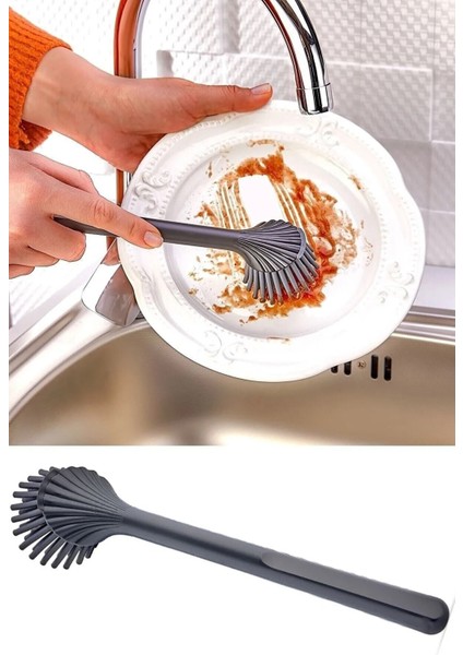 Istiridye Silikon Başlıklı Bulaşık Yıkama Fırçası - Lavabo Temizleme - Mutfak Tezgah Fırçası