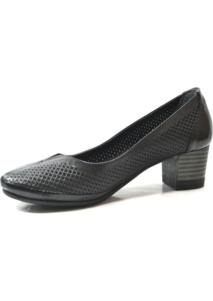 5971 Deri Siyah Anatomik Kısa Kalın Topuklu Kadın Ayakkabı fiyatları