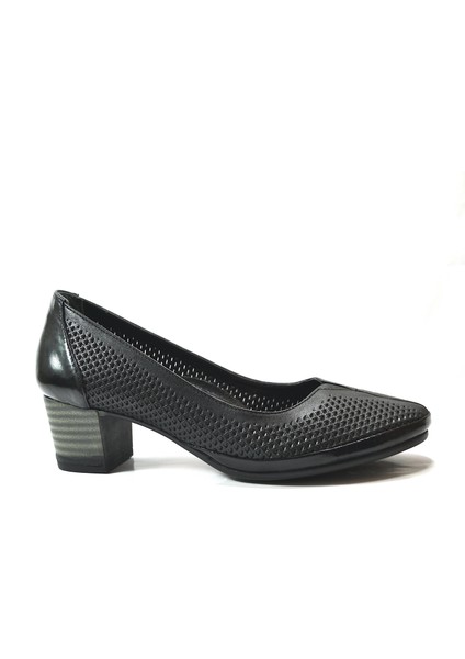 5971 Deri Siyah Anatomik Kısa Kalın Topuklu Kadın Ayakkabı fırsatları