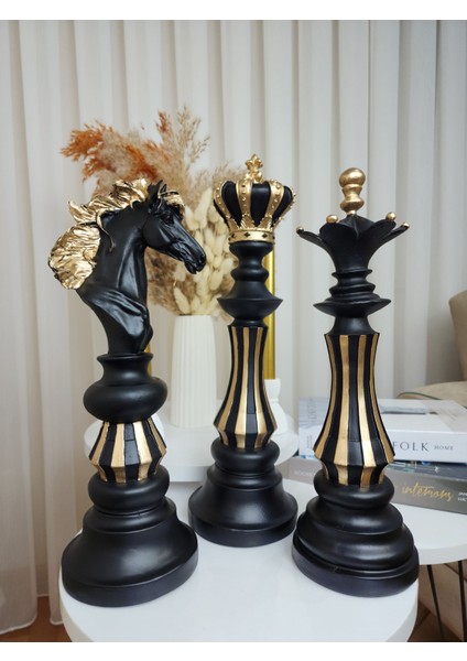 Dekoratif 40 cm Polyester Gold Yaldızlı Satranç Takımı