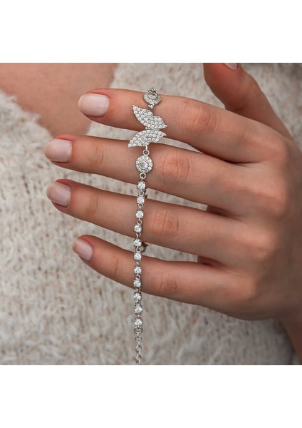 Gümüş Zirkon Taşlı Kelebek Kadın Bileklik