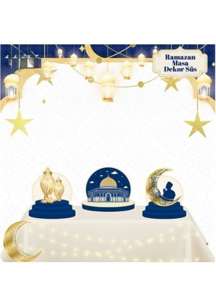 Masa Üstü 3'lü Ramazan Süsü Lacivert