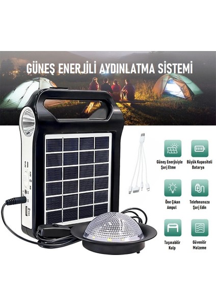 Güneş Enerjili Solar Taşınabilir Powerbank Jeneratör USB Şarj Acil Durum Için Kamp Feneri