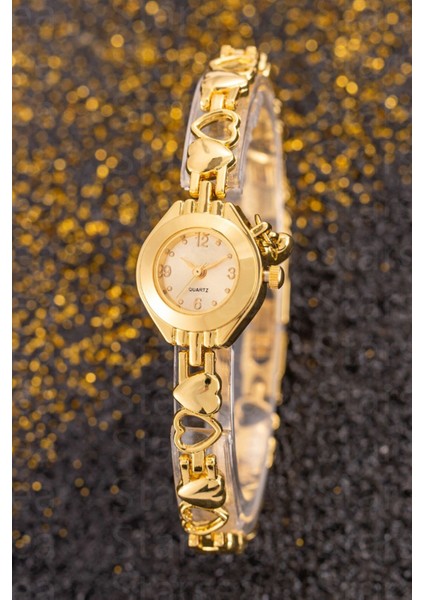 Altın Kaplama Kalp Desenli Minimal Kadın Kol Saati