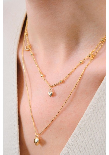 Gold 2'li Kalpli Kolye