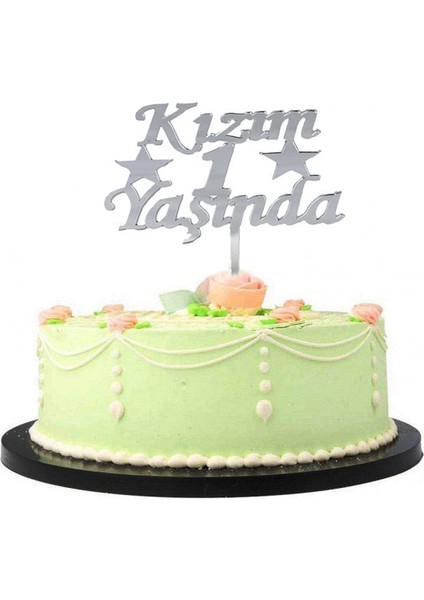 Kızım 1 Yaşında Ilk Yaş Doğum Günü Partisi Pleksi Pasta Süsü Gümüş Renk modelleri