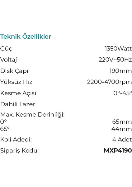 Max Extra MXP4190 Elektrikli Lazerli Daire Sunta Kesme Makinası 190MM 1300 Watt