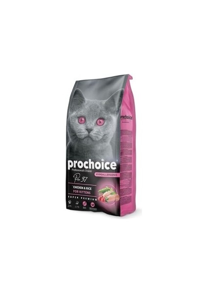 Prochoice Pro 37 Yavru Kediler Için, Hipoalerjenik, Tavuk Etli ve Pirinçli Kuru Mama, 2 kg