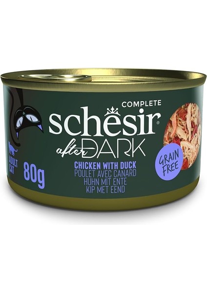 Schesir After Dark Tavuk ile Ördek Et Suyunda Yetişkin Kedi Konservesi 80G