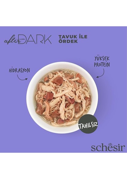 Schesir After Dark Tavuk ile Ördek Et Suyunda Yetişkin Kedi Konservesi 80G
