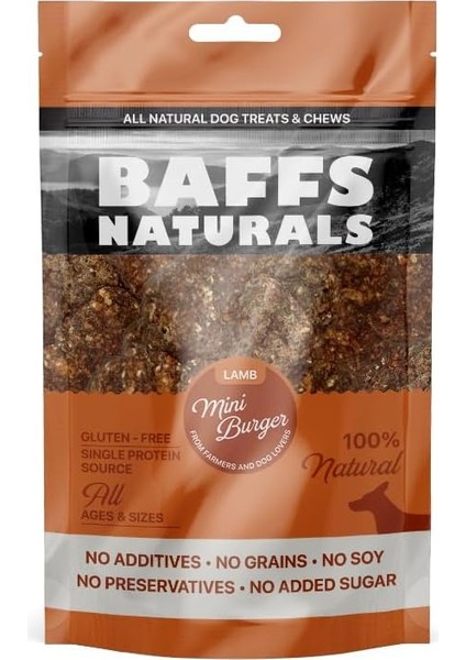 ‎Baffs Naturals Baffs Naturals Kuzu Mini Burger Doğal Köpek Ödül Maması 100 gr (100 gr x 2 adet) fiyatları