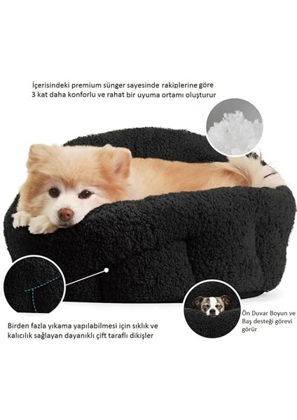 Kedi ve Köpek Yatağı, Yumuşak Dokulu, Yıkanabilir Peluş 45 cm (Siyah) fiyatları