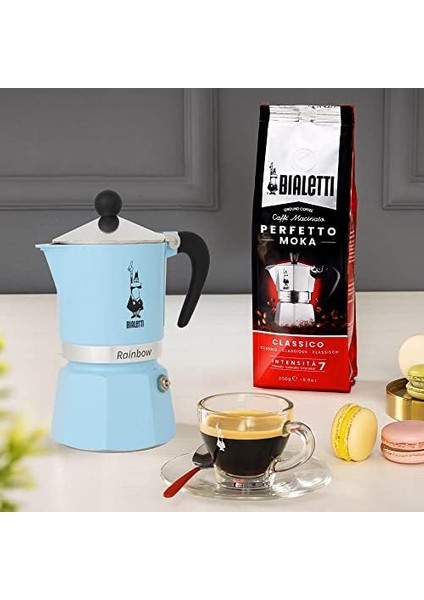 - Rainbow: 3 Cups Ocak Üstü Espresso Pişirici - 130ML - Açık Mavi Renk - Alüminyum Gövde - Patentli Güvenlik Valfi - Tüm Ocak Türleri Için Uygundur (Indüksiyon Hariç)