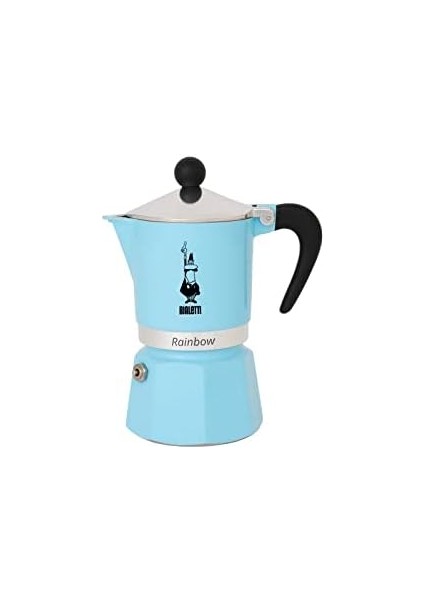 - Rainbow: 3 Cups Ocak Üstü Espresso Pişirici - 130ML - Açık Mavi Renk - Alüminyum Gövde - Patentli Güvenlik Valfi - Tüm Ocak Türleri Için Uygundur (Indüksiyon Hariç)