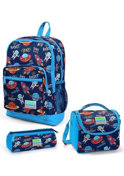 High Kids Lacivert Mavi Uzay Desenli 3 Lü Okul Çanta Seti SET0123470
