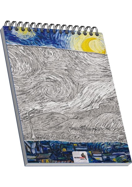 The Starry Night, Van Gogh 1889, A4 Eskiz Defter I, Çizgisiz, 50 Sayfa, 100 Gram, Beyaz Renk, Spiralli, Sketchbook