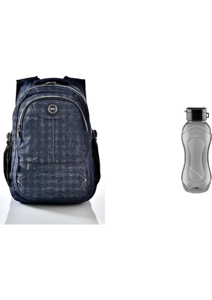2237 Lacivert Ortaokul, Lise Okul Çantası + 750 ml Siyah Relaxion Su Matarası - Set