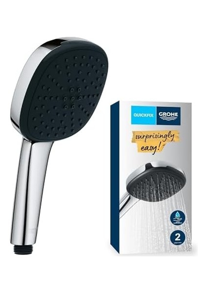 Vitalio Comfort 110 El Duşu, 2 Akışlı (Yağmur & Jet), Smartswitch, 110MM Kare Duş Başlığı, Düşmeye Dayanıklı Silikon Halka, Kireç Önleyici Sistem, Krom, 26397001