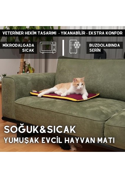 Serin (60X40CM) - 4 Mevsim Kedi/köpek Matı, Sıcak Veya Soğuk Kullanılabilen Minder Yatak (Bordo)