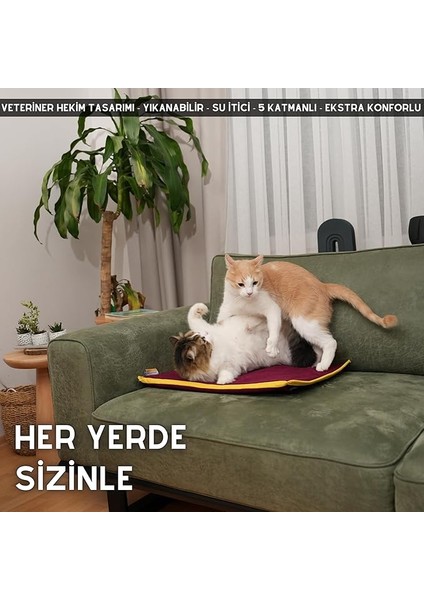 Serin (60X40CM) - 4 Mevsim Kedi/köpek Matı, Sıcak Veya Soğuk Kullanılabilen Minder Yatak (Bordo)
